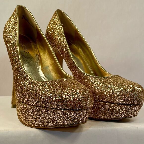 Gold Glitter Platform High Heels Size 7 EUC - Picture 2 of 6